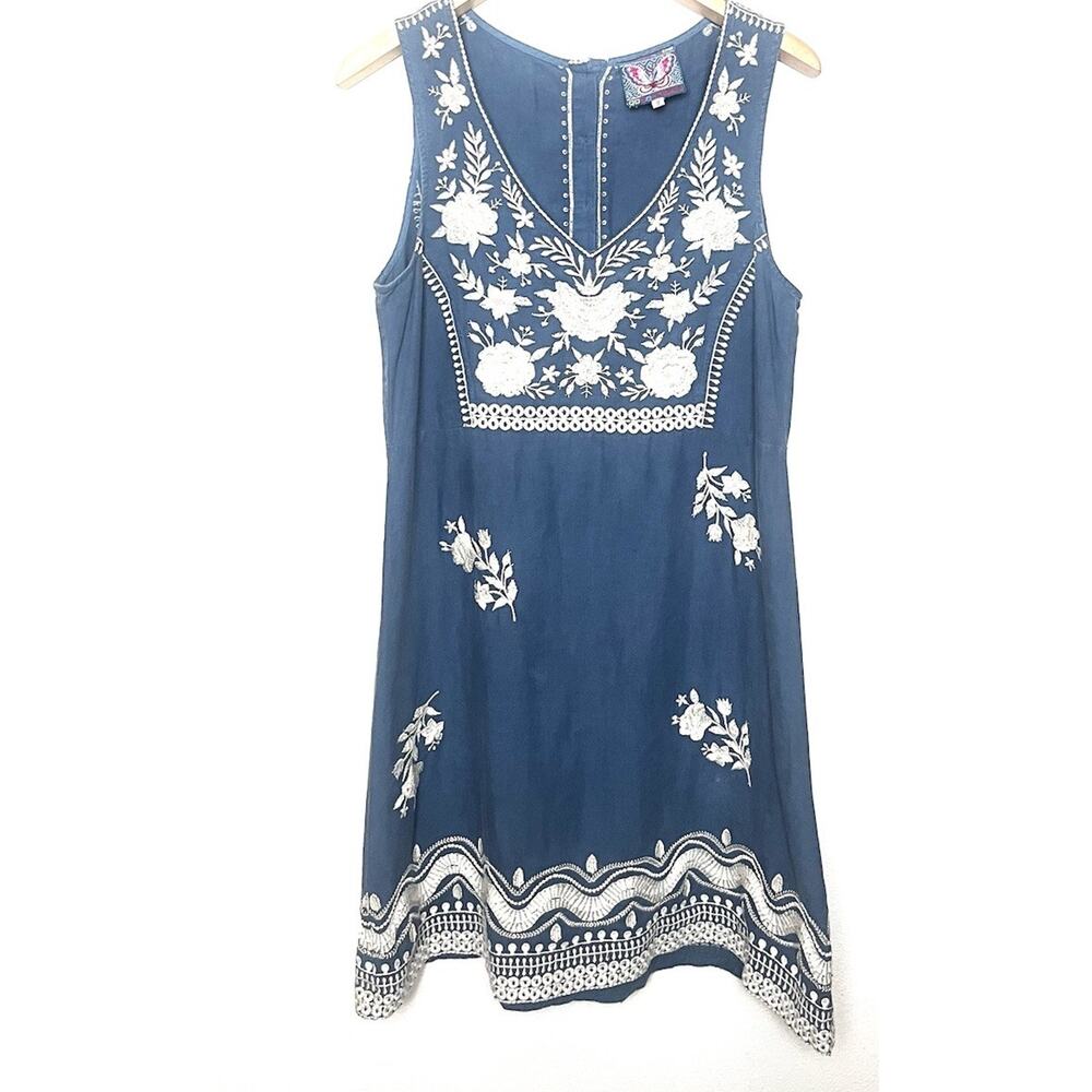 Johnny Was Briar Tank Dress Embroidered Floral Sz Small Blue Boho Cottagecore - Picture 2 of 9
